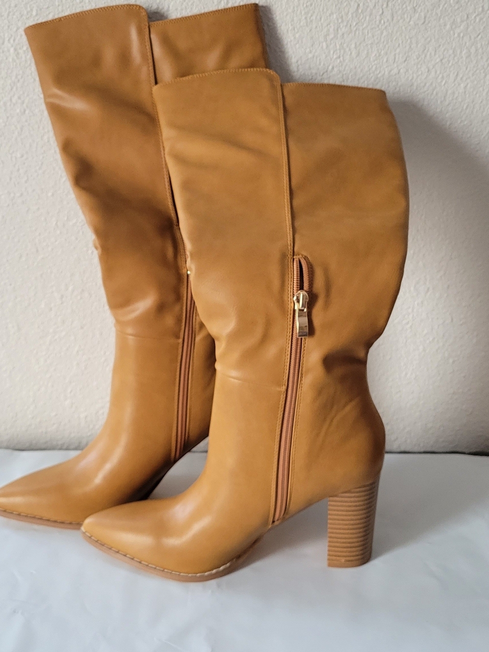 Women’s Tall Tan Leather Block Heel Boots